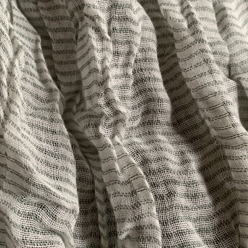 Coldwater Creek light scarf .Gray/green striped. Gray open weave infinity scarf. - Picture 3 of 9